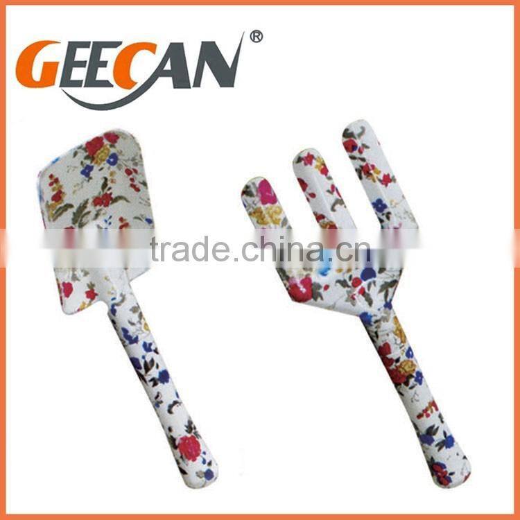 3pcs garden tool set including 2 shovels,1 fork with floral printing