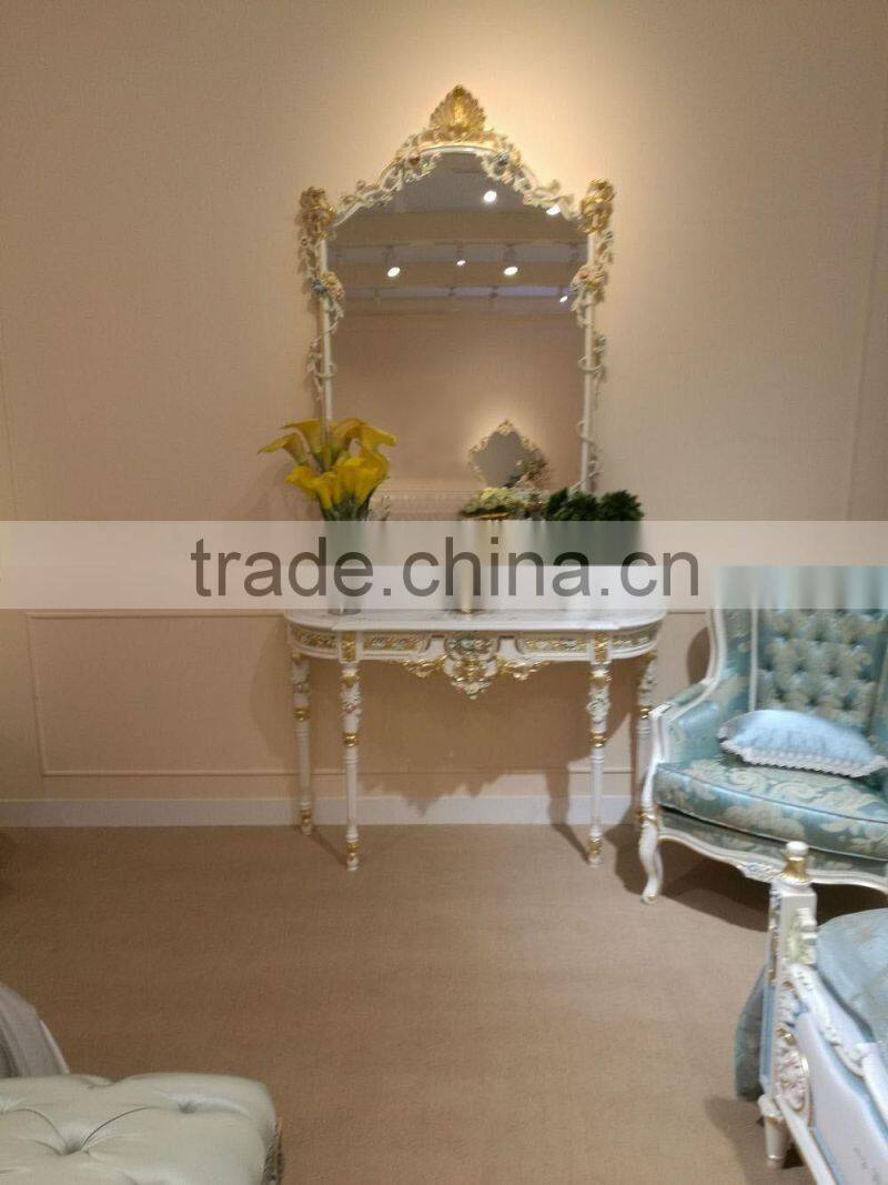 European Style Bedroom Set, Elegant Floral Crown Design Blue Upholstered Bedroom Set