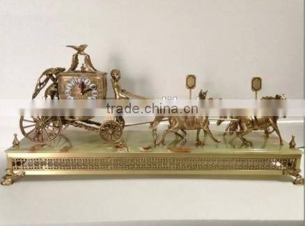 Antique Carved Ornate Bronze Rococo Style Table Clock, Elegant Marble Base Table Clock