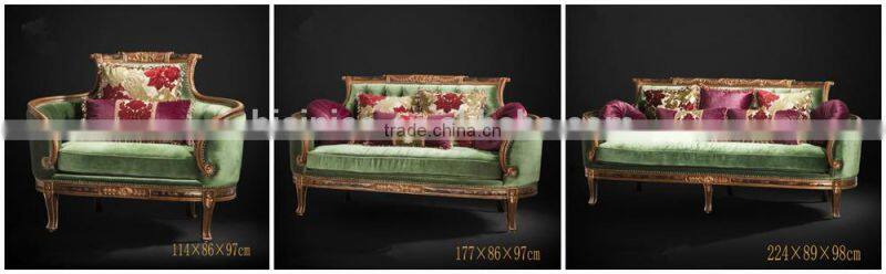 Elegant Emerald Green Living Room Sofa, Noble Solid Wood Carved 3+2+1 Sofa Set, British Royal Furniture