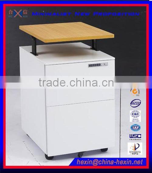 3 drawer up-down mobile pedestal with wooden top cabinets