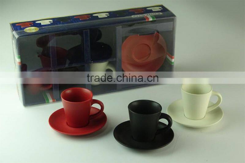 Wholesale coffee cup with saucer set in gift box in stock,6pcs per set with three color