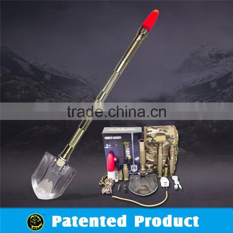 Newest Outdoor Compact Multifunction Fishing Gear Knife Shovel Hoe Flashlight