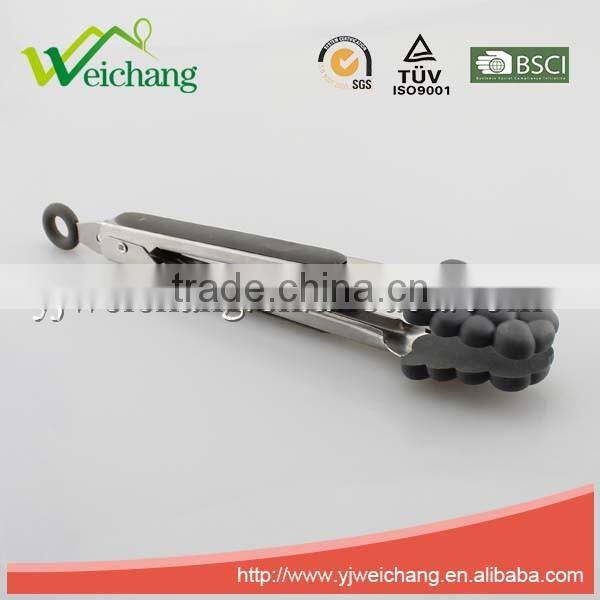 WCHXK03 Premium Comfort Stainless Steel Locking Kitchen Tongs Food Tong with Silicone Heads, Good Grip and Built In Stand