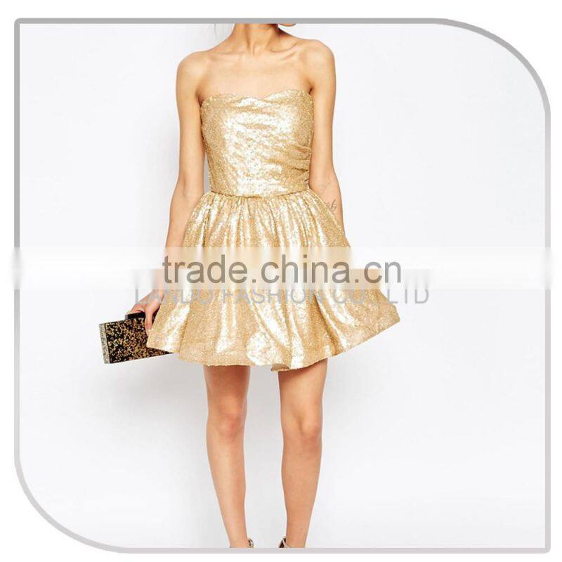 Sexy free shipping porm dress gold sequin spaghetti strap ball gown