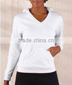 Ladies French Terry V-Neck Hooded Pullover