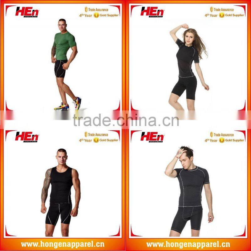 Hongen apparel 2016 Custom fitness Rash Guard for men female Adult short sleeve rash guard