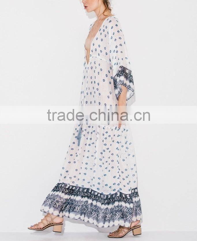 Gorgeous Boho Printed Rayon V Neck Maxi Dress Bohemian Ladies Western Dresses Names HSd5094