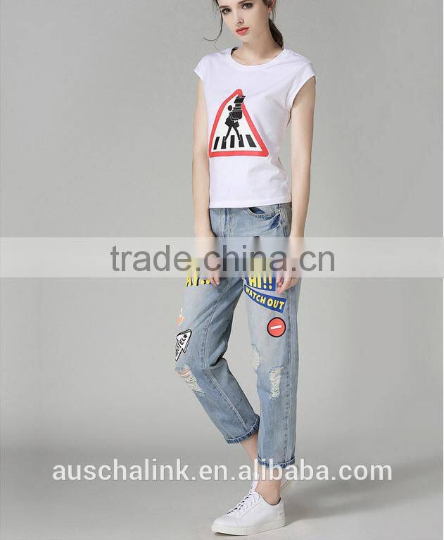 best selling auschalink ladies new pattern fancy jeans pants 2016