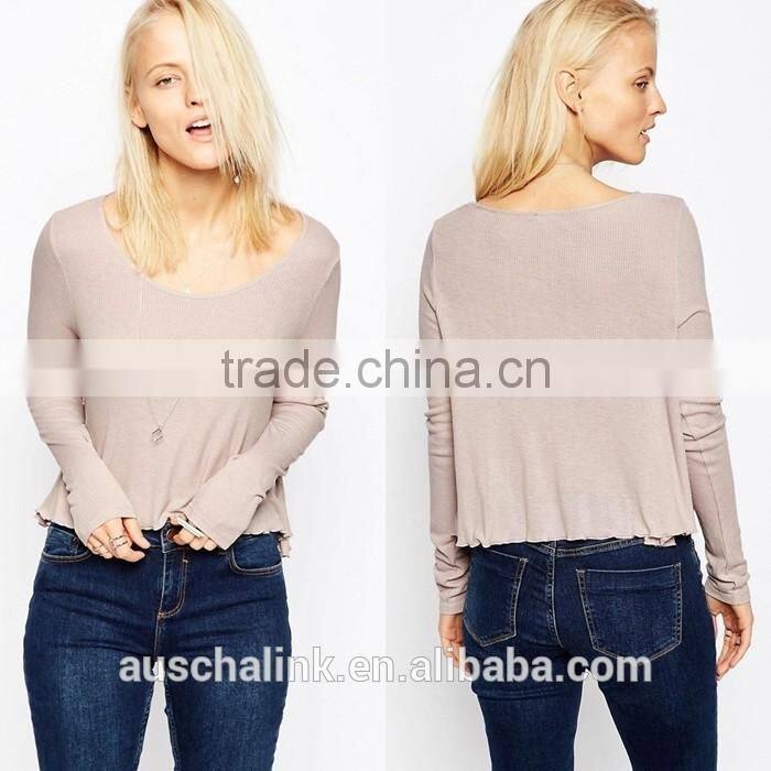 OEM lady wholesale scoop neck t shirt fashion design alibaba