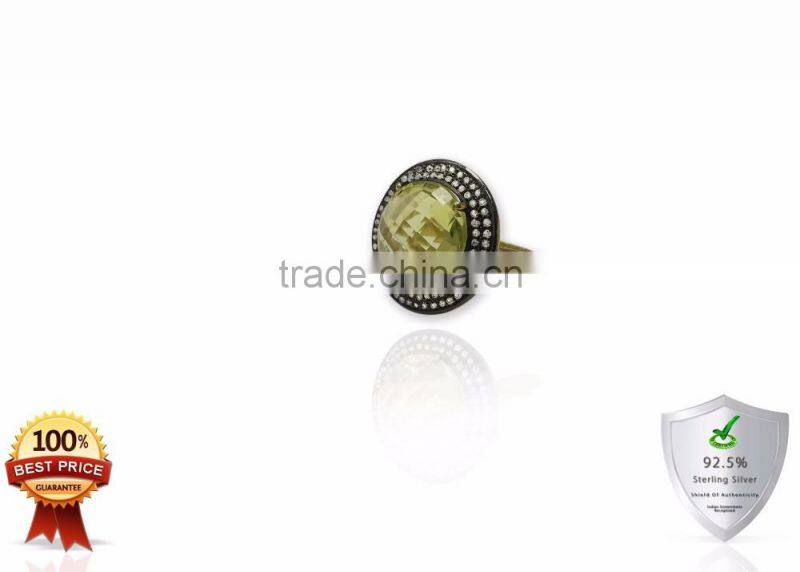 925 Sterling Silver Designer Lemon Quartz Gemstone Ring