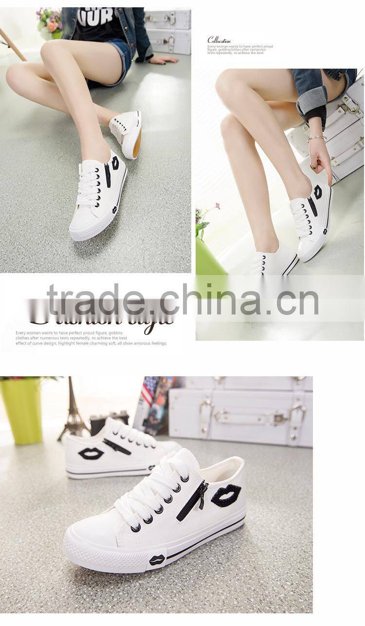 Lady's lace-up canvas shoes with zipper and lips decoration