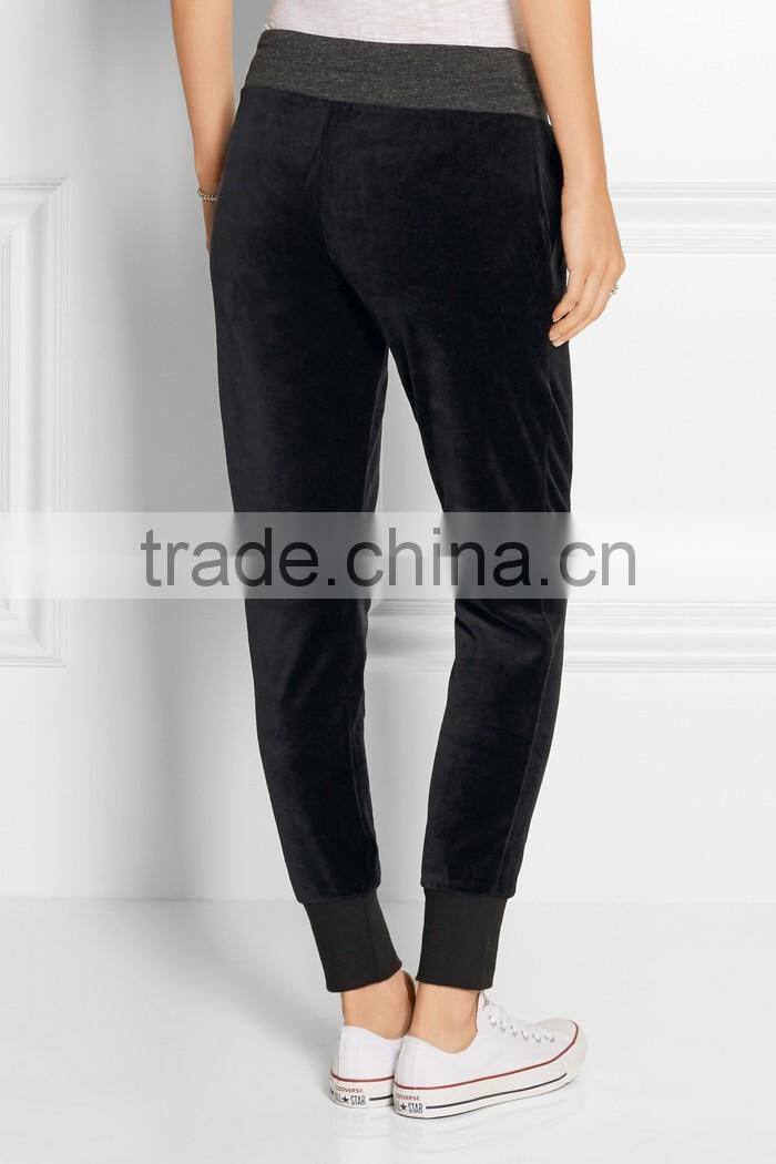 Custom black fleece slim pants women with pocket