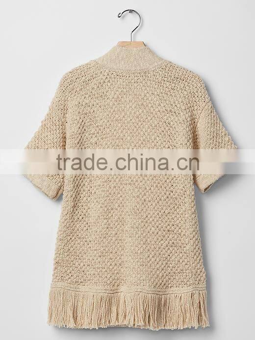 Cute girl open fringe cardigan sweater no button