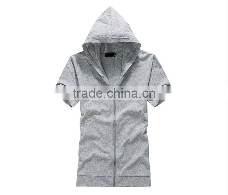 hot sale custom cotton/spandex men's short sleeve black hoodie