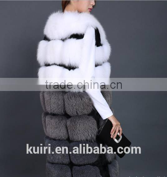 Brand design fox fur knited woman real colorful fox jacket long sleeves with hoood