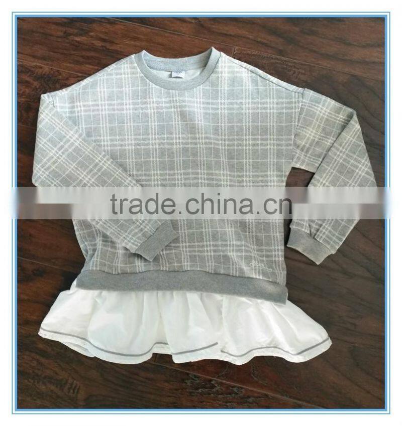 Kids Custom Fake Two Pieces Crewneck Sweatshirt Two Colors Sweatshirts Hoodies Girls Top Check Shirt