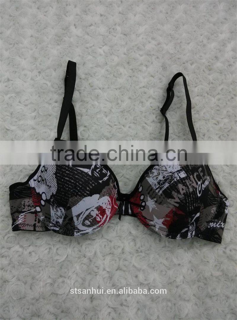 lady very hot printing padded bra,Fashionable style women bra,Sexy lingerie