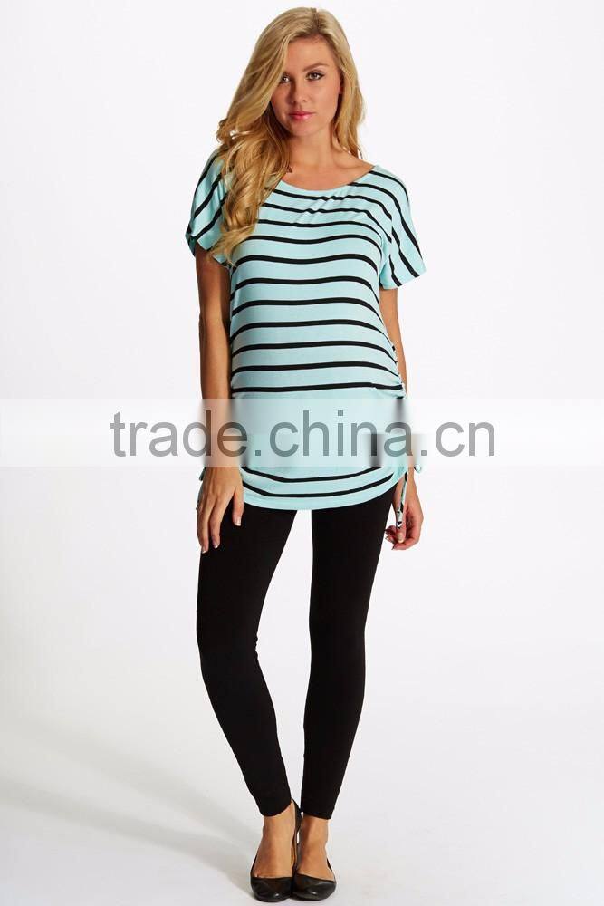 Fashion Ruched Sides Classic Striped Cap Sleeve maternity clothes 2016