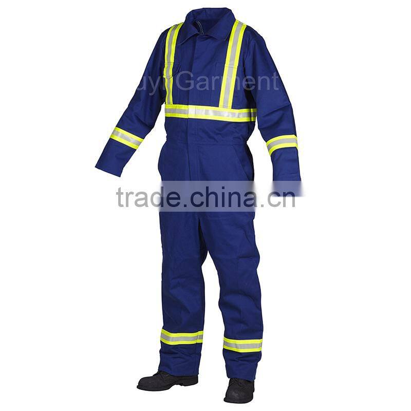 Navy blue 100%Cotton Flame Retardant Reflective Coveralls for Oil and Gas