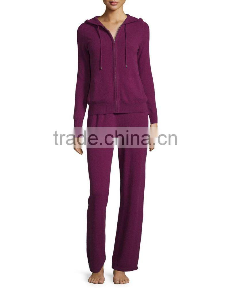 Women cashmere plain tracksuit jogging warm hood set