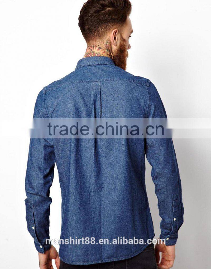 wholesale 100% cotton long sleeve rinse wash light weight light blue denim shirt for men