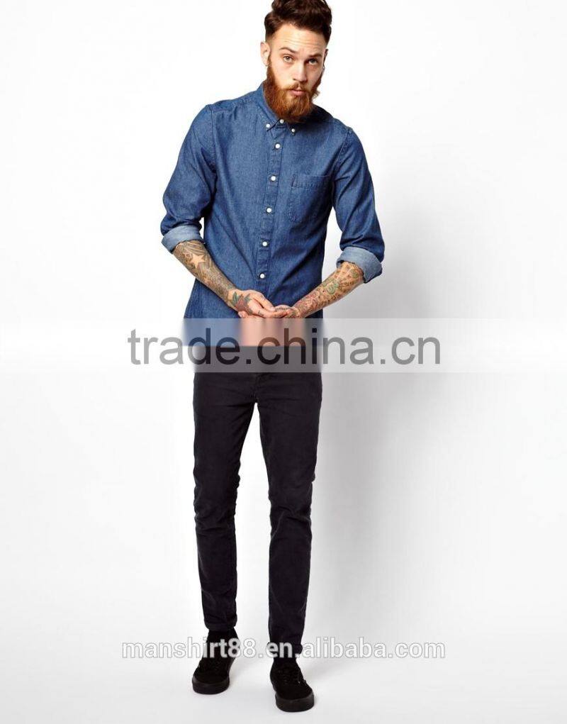 wholesale 100% cotton long sleeve rinse wash light weight light blue denim shirt for men