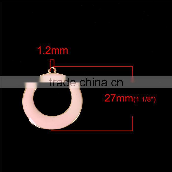 Zinc Based Alloy Open Double Circle Circular Lunar Eclipse Charms Circle Ring Gold Plated Light Pink Enamel