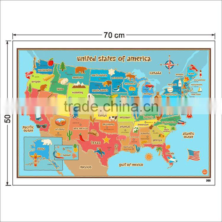 removable wall sticker USA America states colorful animal map wall decor animals fruits paint craft paper living room bedroom st