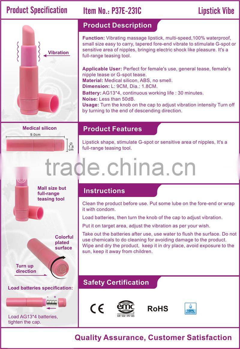 100% Waterproof Silicone Lipstick Vibrator Portable 9*1.8 cm