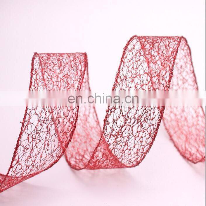 Polyester Grid Red and Gold Grosgrain and Satin Ribbon Christmas Decoration DIY Handmade Materials