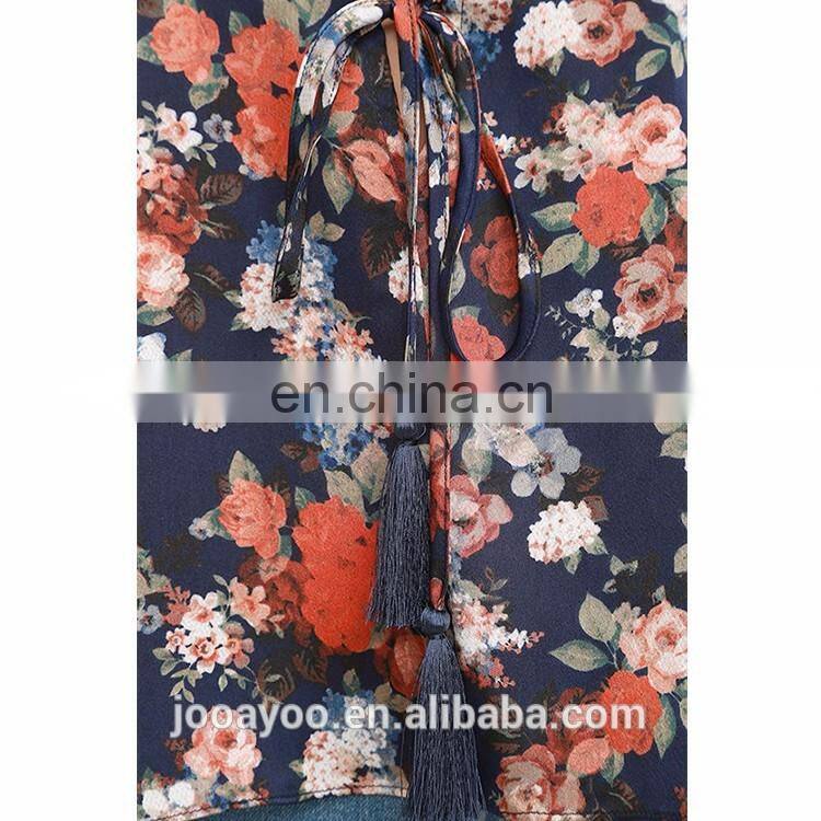 Latest Design Girls Lace - Up Deep V Neck Print Floral Navy Blue Sexy Ladies Halter Lace Crop Top