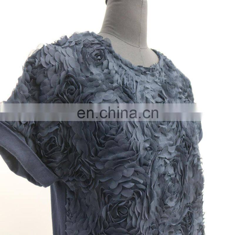 women custom 3D flower embroidery sweet 3D T-shirt