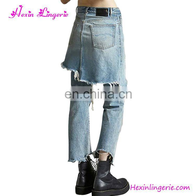 Wholesale Latest Designs Embroidery Light Blue Loose Girls Jeans Pants