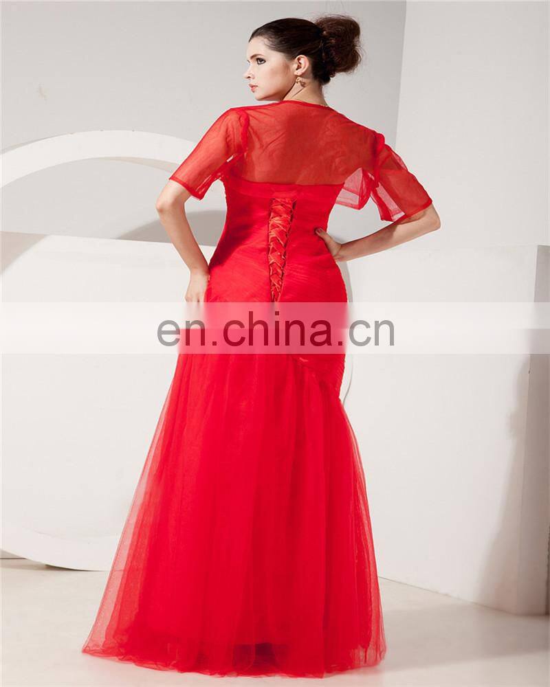 Red Evening Gowns Tulle Strapless Floor Length Lace-up Mother Of The Bride Dress With Jacket