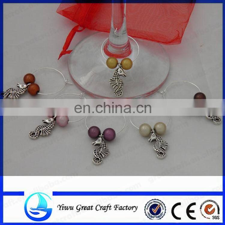 Christmas Wine Glass Charms - Clear Quartz with Festive Red and Silver Beads