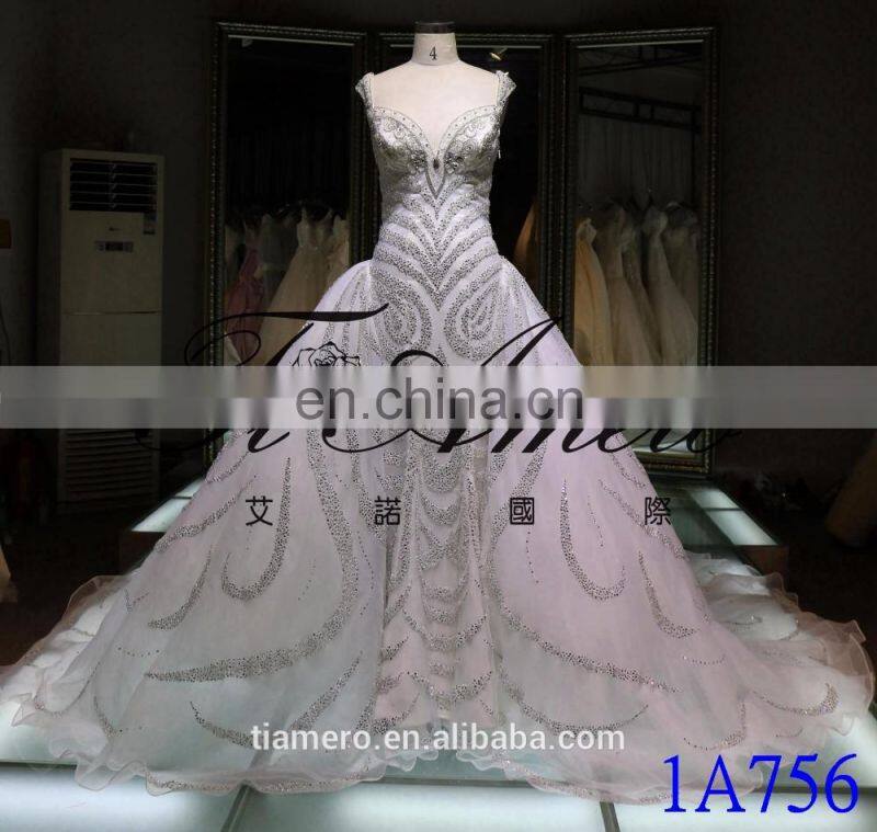 1A756 Princess Heavy Beading Luxury Shining Wedding Gown Evening Dress 2016