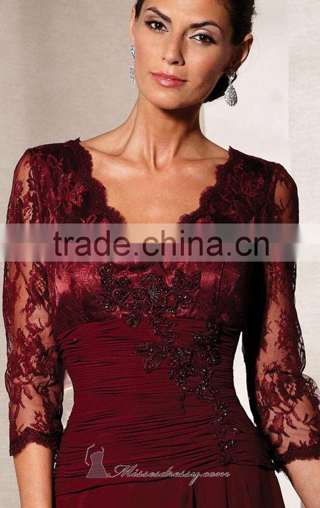 Elegant Mother of the Bride Dress with Beading and Appliques Three Quarter Sleeve High Quality Satin Mother of the Bride Dress