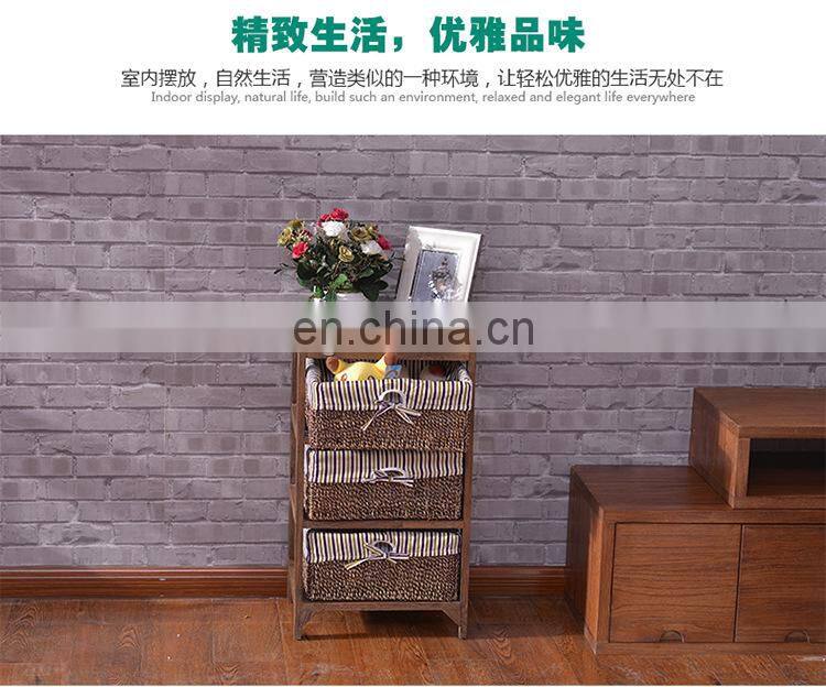 living room furniture set wooden corner cabinet with wickerwork basket