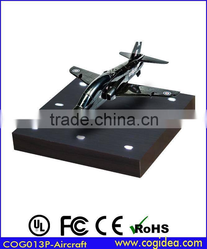 Magic!!! Magnetic levitating rotating display base levitating a aircraft for advertising.