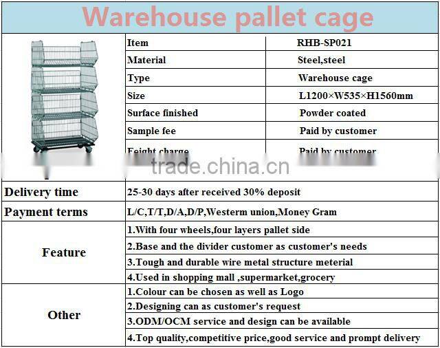 Four layers metal foldable cage pallets