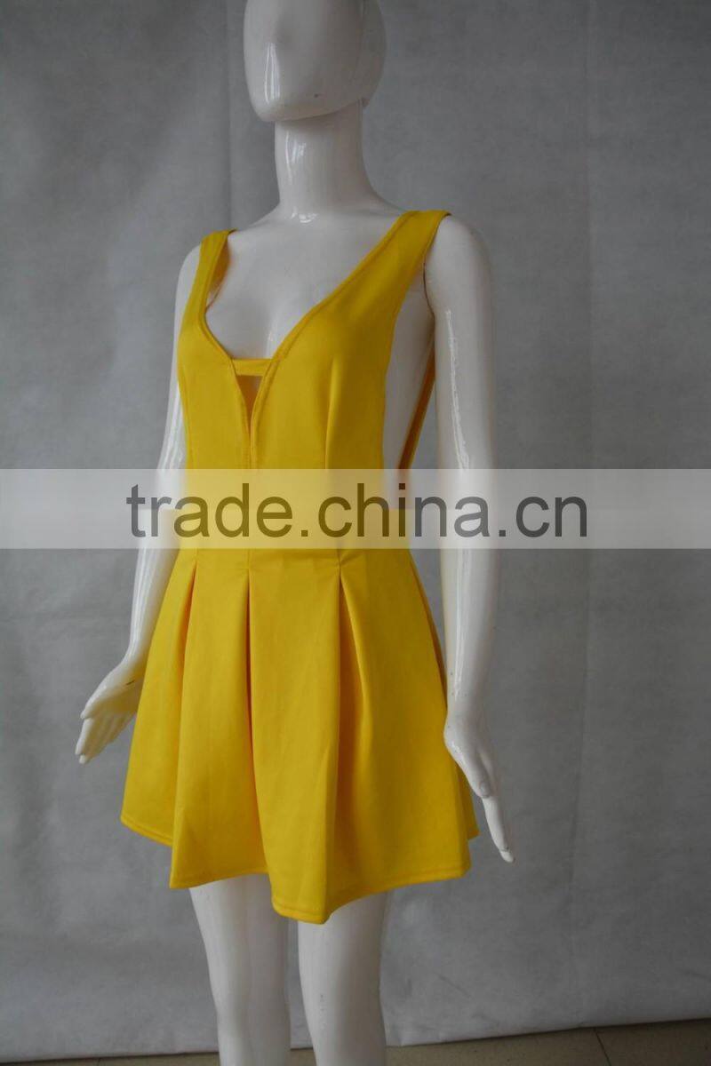 V collar sexy sleeveless dress miniskirt nightclub dress