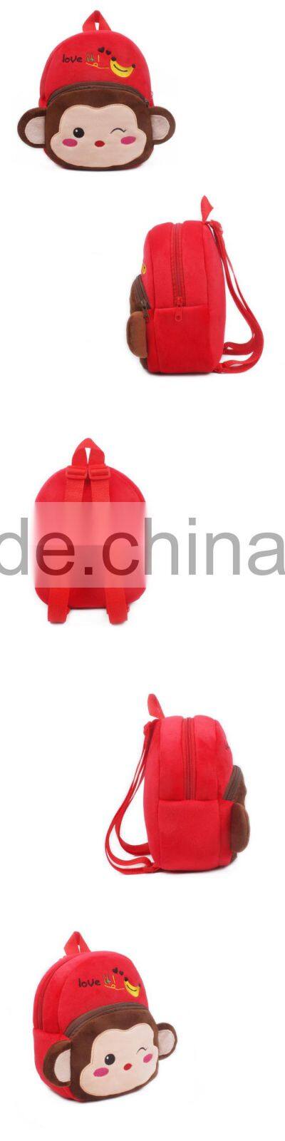 Soft fleece plush kids animal bags baby cute school bag monkey baby backpack cute animal