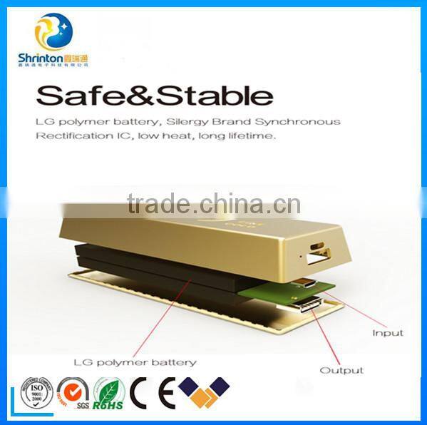 factory directly offer gold bar portable power bank 10000mah with smart shape