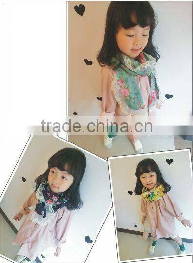 Autumn Winter Newest Beautiful Flower Printed Kids Girls Lace Scarf
