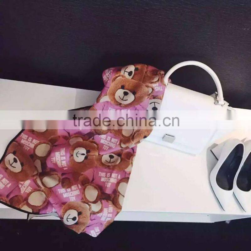 High Quality Black Border Bear Printed Ladies Cashmere Pashmina Shawl