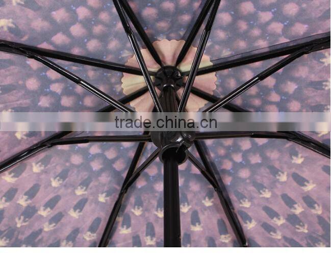 Unique design manual open 3 fold sunflower umbrella