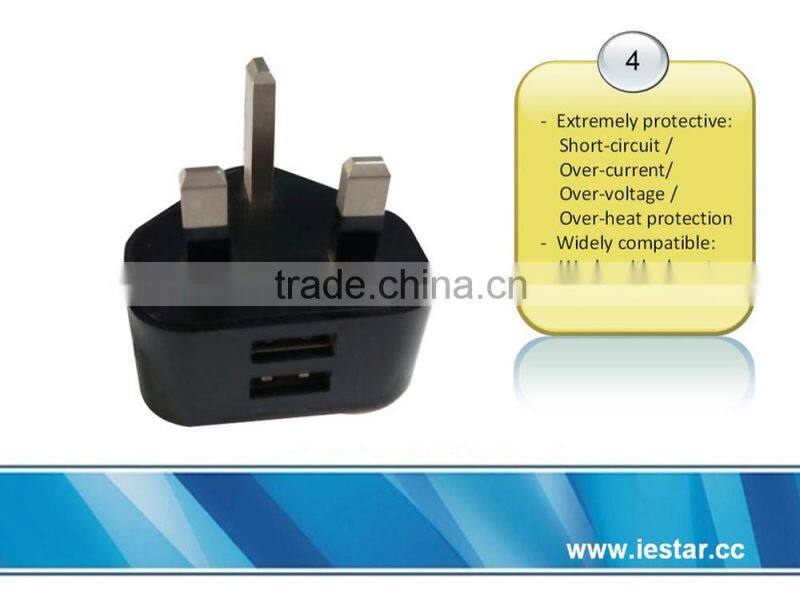 Wholesale UK plug dual USB wall charger for smartphones