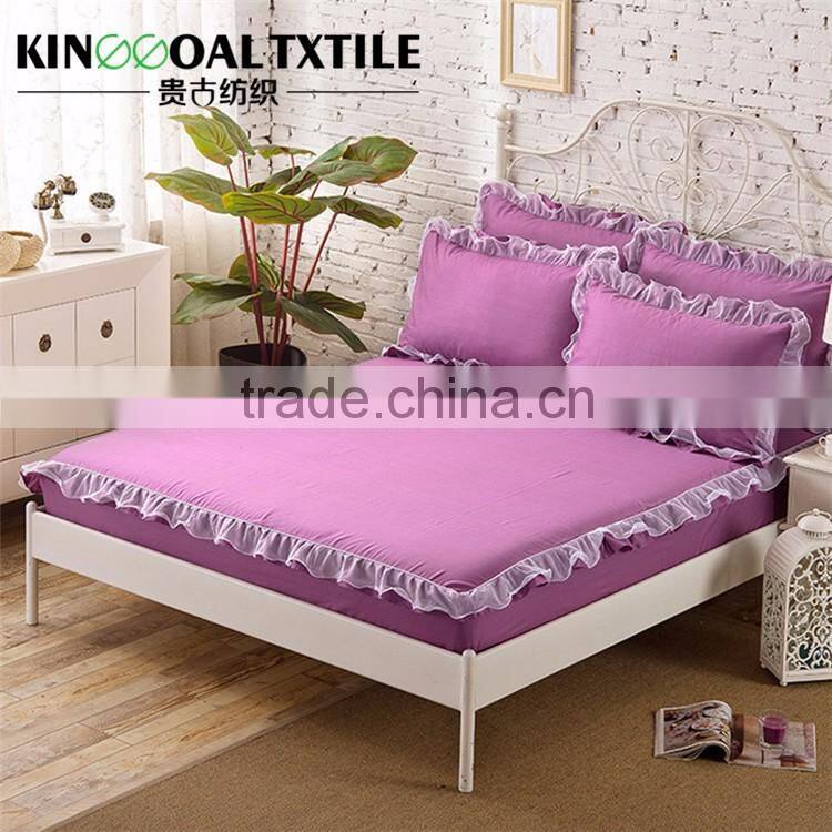 Pink 100% Bamboo Fitted Sheet 300TC/400TC With Lace Decoration