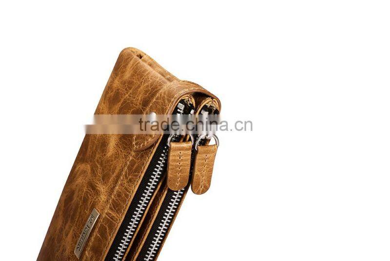 Icarer classical Real Leather Handbag zipper Wallet with Card Slot